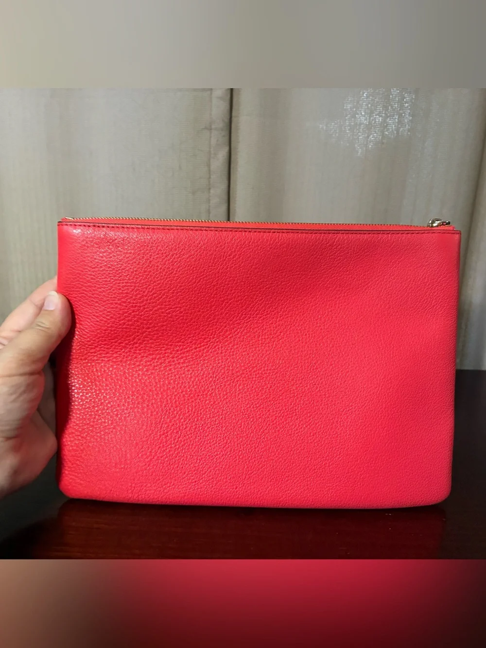Kate Spade Coral Pink Leather Zip Pouch